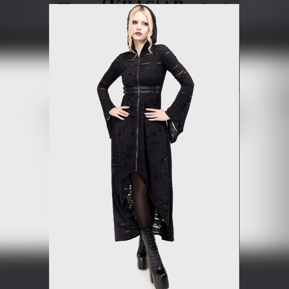 Killstar Black Asymmetrical Hooded Dress - Picture 4 of 9